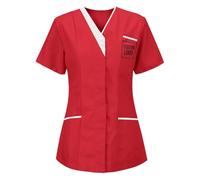 KHIRVWL Divisa Sanitaria Donna Cotone Divisa Medico Elegante Manica Corta Camice da Laboratorio Elasticizzato Leggero Camice da Lavoro Officina Pulizie Uniformi Infermiere Casacca Personalizzato
