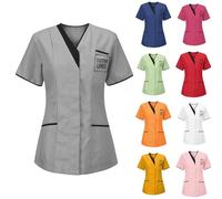 KHIRVWL Divisa Sanitaria Donna Cotone Divisa Medico Elegante Manica Corta Camice da Laboratorio Elasticizzato Leggero Camice da Lavoro Officina Pulizie Uniformi Infermiere Casacca Personalizzato