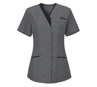 KHIRVWL Divisa Sanitaria Donna Cotone Divisa Medico Elegante Manica Corta Camice da Laboratorio Elasticizzato Leggero Camice da Lavoro Officina Pulizie Divisa Sanitaria Divisa Infermiere Casacca