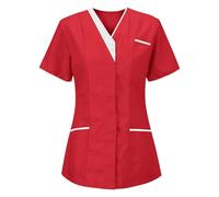 KHIRVWL Divisa Sanitaria Donna Cotone Divisa Medico Elegante Manica Corta Camice da Laboratorio Elasticizzato Leggero Camice da Lavoro Officina Pulizie Divisa Sanitaria Divisa Infermiere Casacca