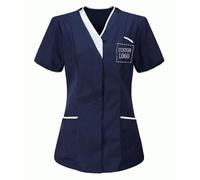 KHIRVWL Divisa Sanitaria Donna Cotone Divisa Medico Elegante Manica Corta Camice da Laboratorio Elasticizzato Leggero Camice da Lavoro Officina Pulizie Uniformi Infermiere Casacca Personalizzato