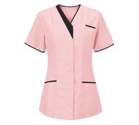 KHIRVWL Divisa Sanitaria Donna Cotone Divisa Medico Elegante Manica Corta Camice da Laboratorio Elasticizzato Leggero Camice da Lavoro Officina Pulizie Divisa Sanitaria Divisa Infermiere Casacca