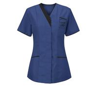 KHIRVWL Divisa Sanitaria Donna Cotone Divisa Medico Elegante Manica Corta Camice da Laboratorio Elasticizzato Leggero Camice da Lavoro Officina Pulizie Uniformi Infermiere Casacca Personalizzato
