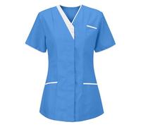 KHIRVWL Divisa Sanitaria Donna Cotone Divisa Medico Elegante Manica Corta Camice da Laboratorio Elasticizzato Leggero Camice da Lavoro Officina Pulizie Divisa Sanitaria Divisa Infermiere Casacca