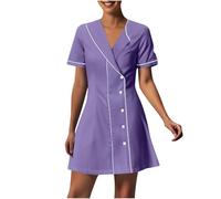 KHIRVWL Divisa Sanitaria Donna Cotone Divisa Medico Elegante Manica Corta Camice da Laboratorio Elasticizzato Leggero Camice da Lavoro Officina Pulizie Grembiule Infermiera Donna