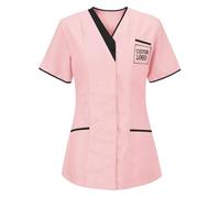 KHIRVWL Divisa Sanitaria Donna Cotone Divisa Medico Elegante Manica Corta Camice da Laboratorio Elasticizzato Leggero Camice da Lavoro Officina Pulizie Uniformi Infermiere Casacca Personalizzato