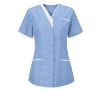 KHIRVWL Divisa Sanitaria Donna Cotone Divisa Medico Elegante Manica Corta Camice da Laboratorio Elasticizzato Leggero Camice da Lavoro Officina Pulizie Divisa Sanitaria Divisa Infermiere Casacca