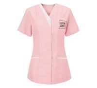 KHIRVWL Divisa Sanitaria Donna Cotone Divisa Medico Elegante Manica Corta Camice da Laboratorio Elasticizzato Leggero Camice da Lavoro Officina Pulizie Uniformi Infermiere Casacca Personalizzato