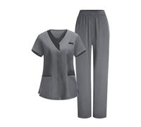KHIRVWL Divisa Sanitaria Donna Divisa Infermiere Set con Casacca e Pantalone con Scollo A V Top Casacca Manica Corta Camice da Laboratorio Clinica Cameriera Etichetta Camicia Uniformi Medica Estiva