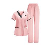 KHIRVWL Divisa Sanitaria Donna Divisa Infermiere Set con Casacca e Pantalone con Scollo A V Top Casacca Manica Corta Camice da Laboratorio Clinica Cameriera Etichetta Camicia Uniformi Medica Estiva