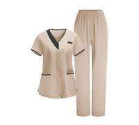 KHIRVWL Divisa Sanitaria Donna Divisa Infermiere Set con Casacca e Pantalone con Scollo A V Top Casacca Manica Corta Camice da Laboratorio Clinica Cameriera Etichetta Camicia Uniformi Medica Estiva