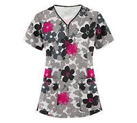 KHIRVWL Divisa Sanitaria Donna Top Medico per Infermieri Manica Uniforme Estetista Scollo a V Top Camice Lavoro Donna Uniformi Mediche Stampa Divise Uniformi Sanitarie Lavoro Tasca