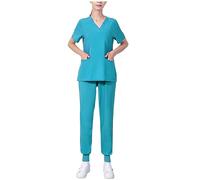 KHIRVWL Divise Sanitarie Donna Cotone, Divisa Infermiere Uniforme Sanitaria Donna Elastica Divise Ospeliere Cordoncino Camice Medico Divisa OSS Donna Set Uniforme Donna Maglia Frontale & Pantaloni