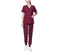 KHIRVWL Divise Sanitarie Donna Cotone, Divisa Infermiere Uniforme Sanitaria Donna Elastica Divise Ospeliere Cordoncino Camice Medico Divisa OSS Donna Set Uniforme Donna Maglia Frontale & Pantaloni