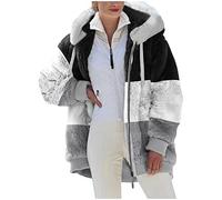 KHIRVWL Felpe con Cappuccio Donna Felpa in Pile Patchwork Manica Lunga Felpe Donna con Zip Autunno Invernale Felpa Pelosa Casual Giacca Teddy Outwear Caldo Cappotto Giacche Regalo Donne Ragazza