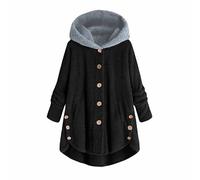 KHIRVWL Giacca da Donna in Pile con Cappuccio Invernale Teddy Bear Parka Peluche Elegante Giacca da Esterno in Pelliccia Calda Maglione Cardigan Felpa Lunga con Cappuccio in Pile Colore Toppa