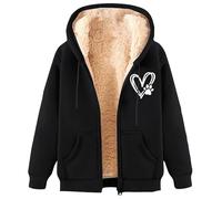 KHIRVWL Giacca da Donna in Pile con Cappuccio Invernale Teddy Bear Parka Peluche Elegante Giacca da Esterno in Pelliccia Calda Maglione Cardigan Felpa Lunga Cappuccio in Pile Colore Toppa