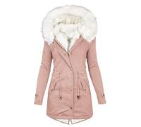 KHIRVWL Giacca Parka Donna Invernale con Cappuccio Medio Lungo Cappotto Giubbotto Foderato in Pile Antivento Caldo Cappotti Giaccone in Cotone con Cerniera Tasche Outdoor Viaggio Giacca di Cotone