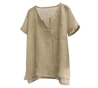 KHIRVWL Maglia Casual Uomo, Grandi Dimensioni, in Cotone e Lino, Tinta Unita, A Maniche Corte, Scollo a V Maglietta Uomo Estivo Top Camicia in Cotone Lino a Maniche Corte Bottoni Casual