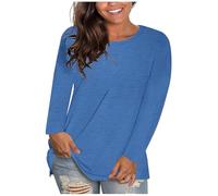KHIRVWL Maglietta a Manica Lunga a Collo Tondo Pullover Tinta Unita da Donna di Grandi Dimensioni Maglia in Pile Donna Maglietta Maniche Lunghe Donna Maglie Pile Donna Magliette Manica Lunga Donna