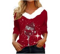 KHIRVWL Magliette Donna Natale Camicetta Stampa Natalizia Top con Scollo Velluto Natalizio T-Shirt di Natale Invernali Felpa Cerimonia Maglietta Cotone Taglie Camicia Casual Elegante a Maniche Lunghe