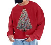 KHIRVWL Maglione Natalizio Uomo con Glitter per Albero di Natale, con Stampa, Senza Cappuccio, Y2k, Maglione Natalizio, Maglione a Maniche Lunghe, Classico, Top Basic Maglioni Natale Famiglia