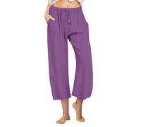 KHIRVWL Offerte Lampo del Giorno Pantaloni Lampi Donna Cintura Regolabile con Cordini Tessuto Canapa Pantalone con Tasche Pantalone di Svago Panno di Lino da con Fascia Elastica Regalo Mamma