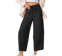 KHIRVWL Offerte Lampo del Giorno Pantaloni Lampi Estate Donna Orlo Sigillo Cotone Traspirante Gamba Dritta Elastica con Coulisse Vita Alta Pantalone Elegante Tinta Unita Pants con Tasche per Ladies