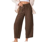 KHIRVWL Offerte Lampo del Giorno Pantaloni Lampi Estate Donna Orlo Sigillo Cotone Traspirante Gamba Dritta Elastica con Coulisse Vita Alta Pantalone Elegante Tinta Unita Pants con Tasche per Ladies