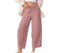 KHIRVWL Offerte Lampo del Giorno Pantaloni Lampi Estate Donna Orlo Sigillo Cotone Traspirante Gamba Dritta Elastica con Coulisse Vita Alta Pantalone Elegante Tinta Unita Pants con Tasche per Ladies