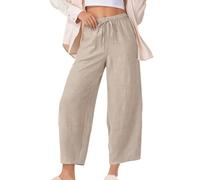 KHIRVWL Offerte Lampo del Giorno Pantaloni Lampi Estate Donna Orlo Sigillo Cotone Traspirante Gamba Dritta Elastica con Coulisse Vita Alta Pantalone Elegante Tinta Unita Pants con Tasche per Ladies
