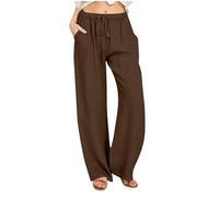 KHIRVWL Pantaloni di Lino o Cotone Allentati da Donna Tinta Unita con Coulisse e Tasche a Vita Alta Pantaloni Lunga Idee Regalo Donna
