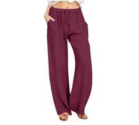 KHIRVWL Pantaloni di Lino o Cotone Allentati da Donna Tinta Unita con Coulisse e Tasche a Vita Alta Pantaloni Lunga Idee Regalo Donna