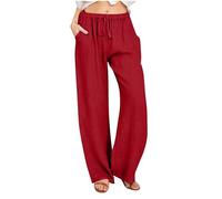 KHIRVWL Pantaloni di Lino o Cotone Allentati da Donna Tinta Unita con Coulisse e Tasche a Vita Alta Pantaloni Lunga Idee Regalo Donna