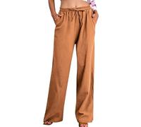 KHIRVWL Pantaloni Donna Pantaloni Estivi Donna Leggeri Larghi Lino Vita Alta Pantalone con Tasche Pantalone di Svago Panno di Lino da con Fascia Elastica Regalo Mamma