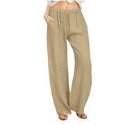 KHIRVWL Pantaloni Lampi Lunghi Donna Cotone Naturale Vita Elasticizzata Casual Gamba Dritta Elastica con Coulisse Elegante Tinta Unita Pants con Tasche per Ladies Offerte Lampo del Giorno