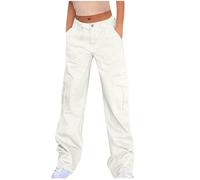 KHIRVWL Salopette Lavata con Coulisse in Jeans Donna Larghi Y2K Pantalone Vintage Harajuku Jeans a Gamba Denim Casuale Hiphop Ragazza Teenager Streetwear Donna Abbigliamento Saldi