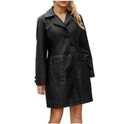 KHIRVWL Trench Lungo da Donna Cappotto Lungo in Pelle Nera da Donna a Figura Intera Colletto Rovesciato Maniche Lunghe Donna in Ecopelle Nera Giacca in Pelle alla Moda Vintage Oversize