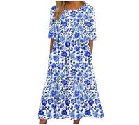 KHIRVWL Vestito décontracté Estate Donna Maniche Corte Scollo Rotondo con Stampa Abito Estivi Sciolto Comodi Morbido Ginocchio Larghe Comodo Boho Abiti Elegante Cotone Vestiti da Spiaggia Traspirante