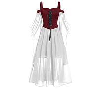 KHIRVWL Vestito Donna Tinta Unita con Inserti in Tulle e Spalle Scoperte Gonna in Stile Rinascimentale Medievale retrò Vestiti da Donna Gotico Gonna Vestito da Ballo in Stile Palazzo Gotico