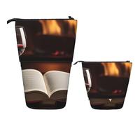 KHiry Astuccio portamatite in piedi Pop Up Portamatite Libro di vino rosso Custodia telescopica per cancelleria per ufficio Organizer in piedi Astuccio retrattile Astuccio portapenne per lavoro 7 ×