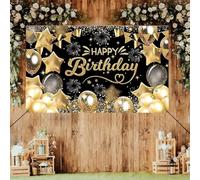 KHIRY Banner Compleanno, Auguri Compleanno Striscione, Decorazione Festa di Compleanno, Nero, Stelle, L, 180x110 cm
