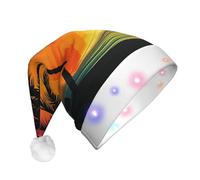 KHiry Cappello di Babbo Natale in peluche con luci a LED al tramonto con palma da tramonto, cappelli di Natale per adulti