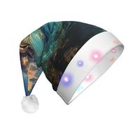 KHiry Cappello di Babbo Natale in peluche con luci a LED Bella vista sul mare Cappelli di Natale per adulti
