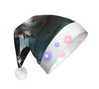 KHiry Cappello di Babbo Natale in peluche con luci a LED Uccello in piedi sulla testa di maiale cappelli di Natale per adulti