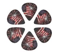 KHiry Confezione da 6 plettri per chitarra con scatola portaoggetti bandiera americana, fuochi d'artificio e basso, per ukulele elettrico, per chitarre acustiche, 0,96 mm