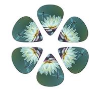 KHiry Confezione da 6 plettri per chitarra con scatola portaoggetti libellula e ninfea per basso, per ukulele elettrico, per chitarre acustiche, 0,46 mm