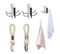 KHIRY Gancio da parete per doccia Set di 4, gancio per asciugamano porta rasoio con cuscinetto di protezione per spugna, gancio da parete per doccia in acciaio inox per vetro di spessore 11-12 mm