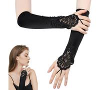 KHIRY Guanti Senza Dita in Pizzo Lunghi Eleganti da Donna - Stringati in Raso per Opera e Cerimonia