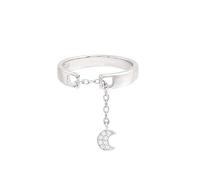 KHJH Anello Aperto per Donna,Anello Aperto Vintage Catena in Argento Catena con Pendenti A Forma di Luna Design Classico Fascino Romantico Bohemien Elegante Regolabile per Gioielli da Donna Regalo
